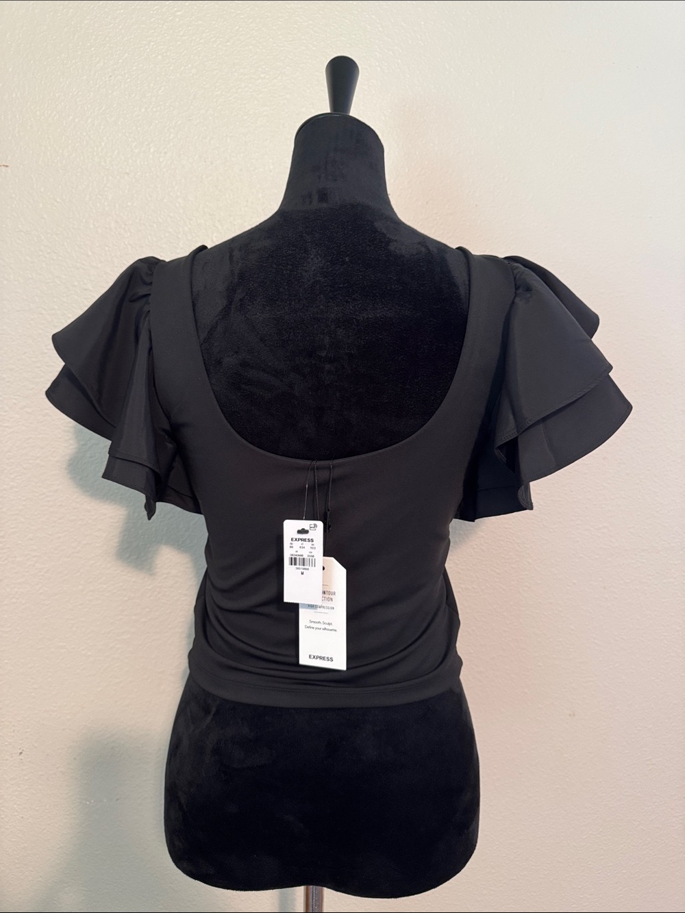 Express Black Scoop Neck Top with Ruffle Flutter Sleeves
